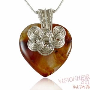 Cloudy Heart - Carnelian Sterling Silver pendant